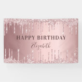 Birthday party roze dusty roos glitter luxe spandoek (Horizontaal)