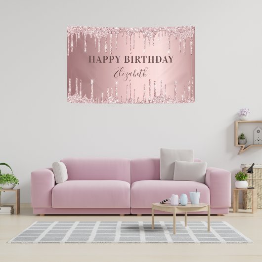 Birthday party roze dusty roos glitter luxe spandoek