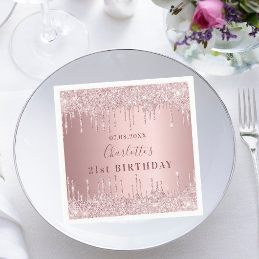 Birthday party roze dusty roos glitter monogram servet
