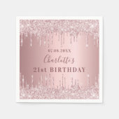 Birthday party roze dusty roos glitter monogram servet (Voorkant)
