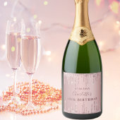 Birthday party roze dusty roos glitter monogram sparkling wijnetiket