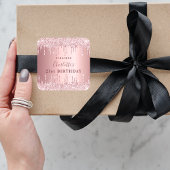 Birthday party roze dusty roos glitter monogram vierkante sticker