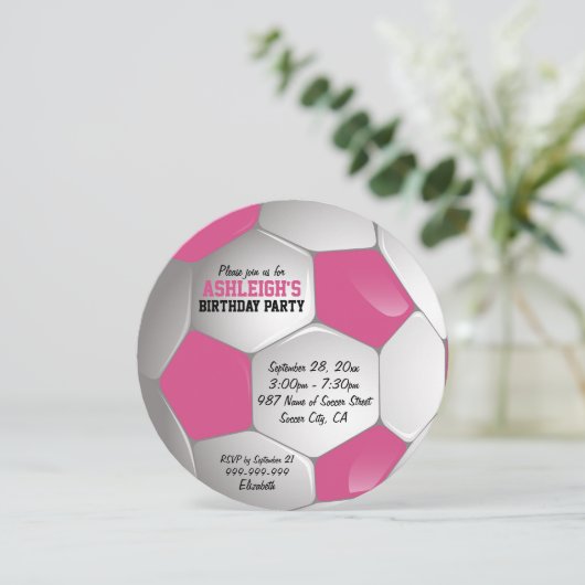 Birthday Party (roze en witte Voetbal) Kaart (Staand voorkant)