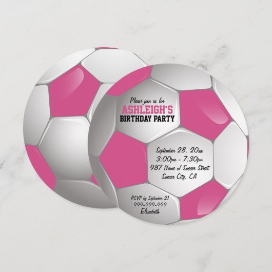 Birthday Party (roze en witte Voetbal) Kaart (Voorkant / Achterkant)