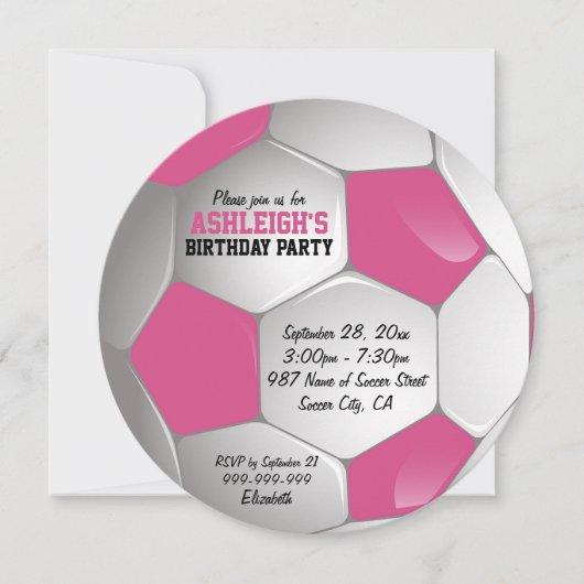 Birthday Party (roze en witte Voetbal) Kaart (Voorkant)