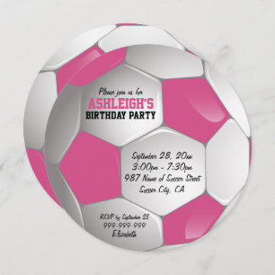 Birthday Party (roze en witte Voetbal) Kaart