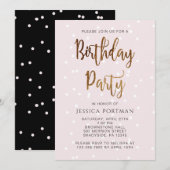 Birthday Party roze en zwart met Confetti Kaart (Voorkant / Achterkant)