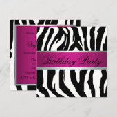 Birthday Party (roze en zwarte Zebra) Kaart (Voorkant / Achterkant)