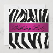 Birthday Party (roze en zwarte Zebra) Kaart (Voorkant)