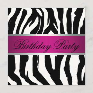 Birthday Party (roze en zwarte Zebra) Kaart