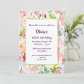 Birthday party roze florals white kaart (Staand voorkant)