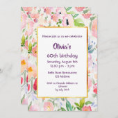 Birthday party roze florals white kaart (Voorkant / Achterkant)