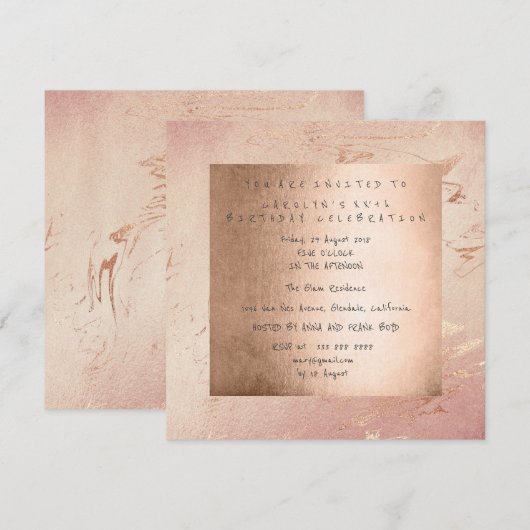 Birthday Party roze glam powder Gold Blush Kaart (Voorkant / Achterkant)