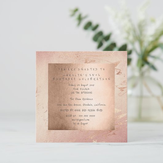 Birthday Party roze glam powder Gold Blush Kaart (Staand voorkant)