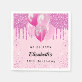 Birthday party roze glitter ballon meisje servet (Voorkant)