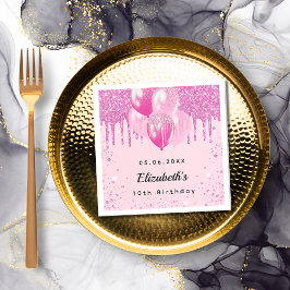 Birthday party roze glitter ballon meisje servet