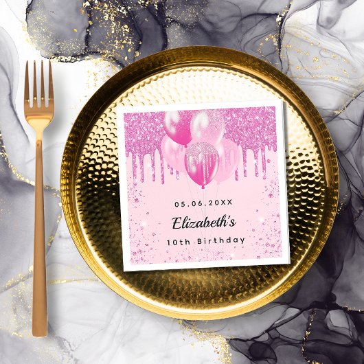 Birthday party roze glitter ballon meisje servet