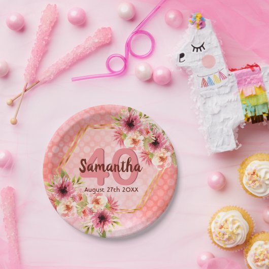 Birthday party roze goud geometrische floraal papieren bordje (Feest)