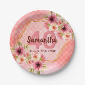 Birthday party roze goud geometrische floraal papieren bordje (Voorkant)