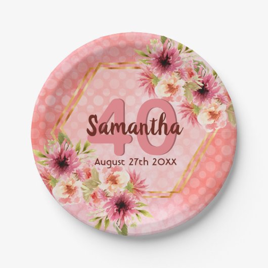 Birthday party roze goud geometrische floraal papieren bordje (Voorkant)