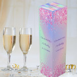Birthday party roze paarse glitter holographic wijn<br><div class="desc">Een meisjesachtige trendy iriserende achtergrond met eenhoorn- en regenboogpastelkleuren in roze,  paarse,  roos goud,  muntgroen. Versierd met faux glitter,  glinstert. Personaliseer en voeg een naam en leeftijd toe.</div>