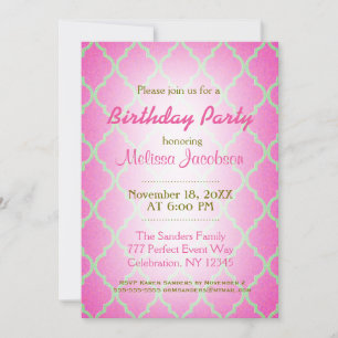 Birthday Party   Roze Quatrefoil Kaart