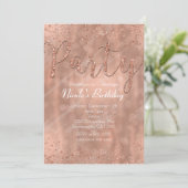 Birthday Party roze Rose Gold Glamour Invitations Kaart (Staand voorkant)