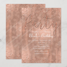 Birthday Party roze Rose Gold Glamour Invitations Kaart