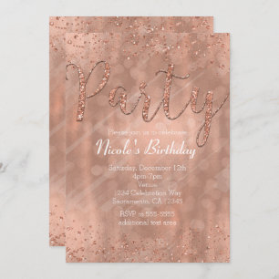 Birthday Party roze Rose Gold Glamour Invitations Kaart