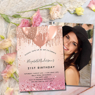 Birthday party roze roze roze gouden ballon foto l kaart