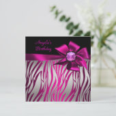 Birthday Party roze roze roze roze Zebra Silver Kaart (Staand voorkant)