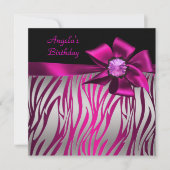 Birthday Party roze roze roze roze Zebra Silver Kaart (Voorkant)