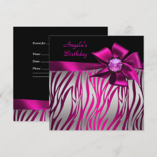 Birthday Party roze roze roze roze Zebra Silver Kaart