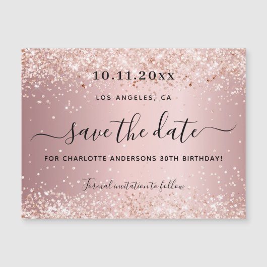 Birthday party roze Save the date magnet (Voorkant)