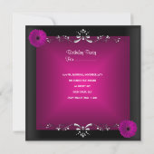 Birthday Party roze Silver Floral Black Kaart (Achterkant)