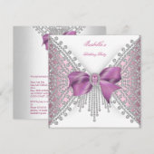 Birthday Party roze Silver White Diamond Bow 2 Kaart (Voorkant / Achterkant)