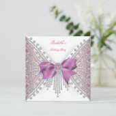 Birthday Party roze Silver White Diamond Bow 2 Kaart (Staand voorkant)