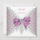 Birthday Party roze Silver White Diamond Bow 2 Kaart (Voorkant)