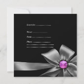 Birthday Party roze Silver Zebra Black Grey Bow Kaart (Achterkant)