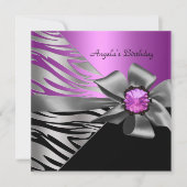 Birthday Party roze Silver Zebra Black Grey Bow Kaart (Voorkant)