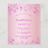 Birthday party roze sterren budget uitnodiging (Voorkant)