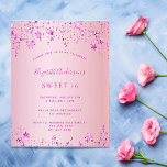 Birthday party roze sterren budget uitnodiging flyer<br><div class="desc">Let op: deze uitnodiging is op flyer paper en erg dun. Enveloppen zijn niet inbegrepen. Ga naar onze winkel voor nog meer dikkere uitnodigingen (hetzelfde ontwerp). Een moderne, stijlvolle en glamoureuze uitnodiging voor het Sweet 16-, 16e (of elke leeftijd) verjaardagsfeest van een meisje. Een roze achtergrond met sterren. Pas een...</div>