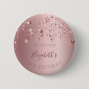 Birthday party roze sterren saprkle monogram ronde button 5,7 cm