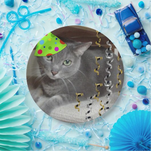 Birthday Party Russian Blue Cat Papieren Bordje (Feest)