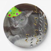 Birthday Party Russian Blue Cat Papieren Bordje (Voorkant)