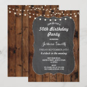 Birthday Party Rustic Lights Wood Chalk Invite Kaart (Voorkant / Achterkant)