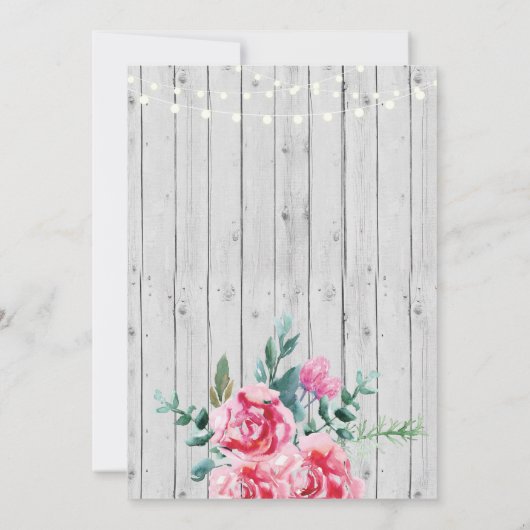 Birthday Party Rustic Pink Floral Wood Invite 40th Kaart (Achterkant)
