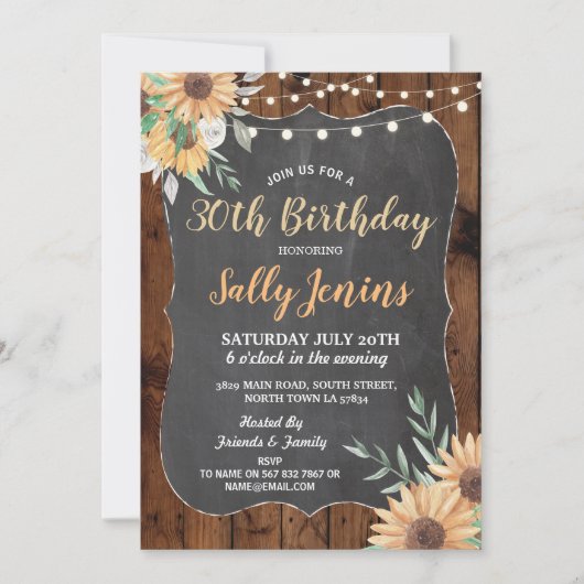 Birthday Party Rustic Sunflower Floral Invite Kaart (Voorkant)