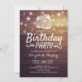 Birthday Party Rustic Wood Mason Jar String Lights Magnetische Uitnodiging (Voorkant)