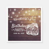 Birthday Party Rustic Wood Mason Jar String Lights Servet (Voorkant)